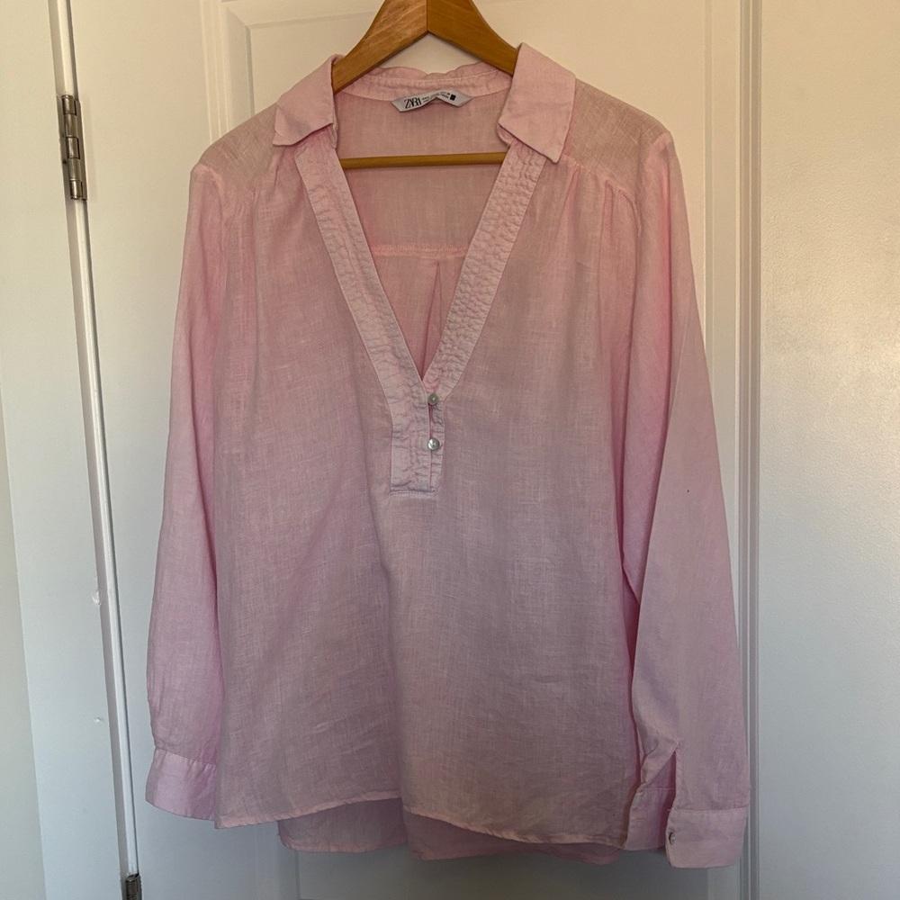 Zara Soft Pink V-Neck Blouse